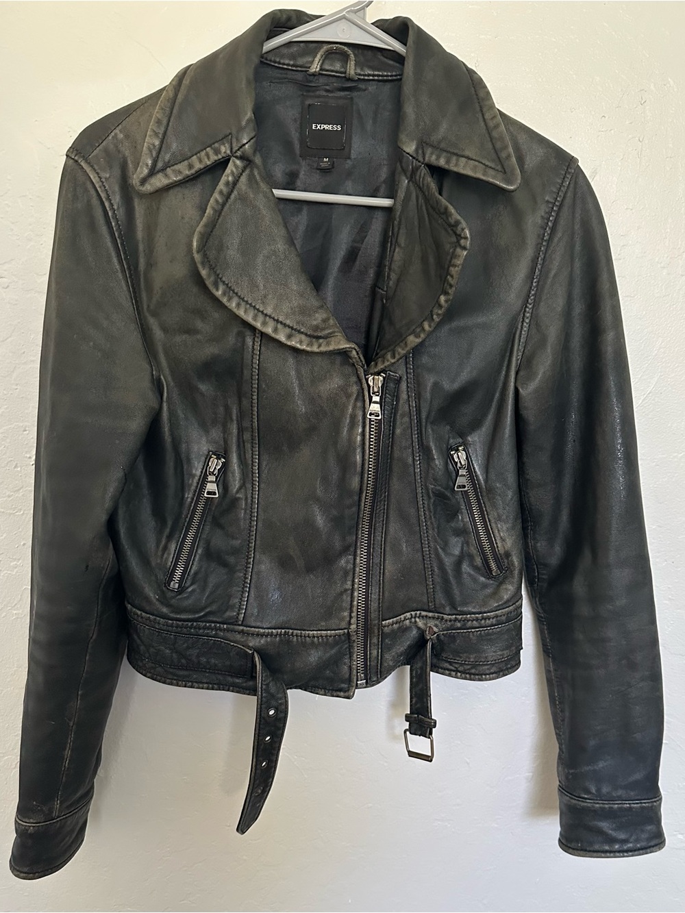 Vintage Express Genuine Leather Cropped Moto Jacket - M
